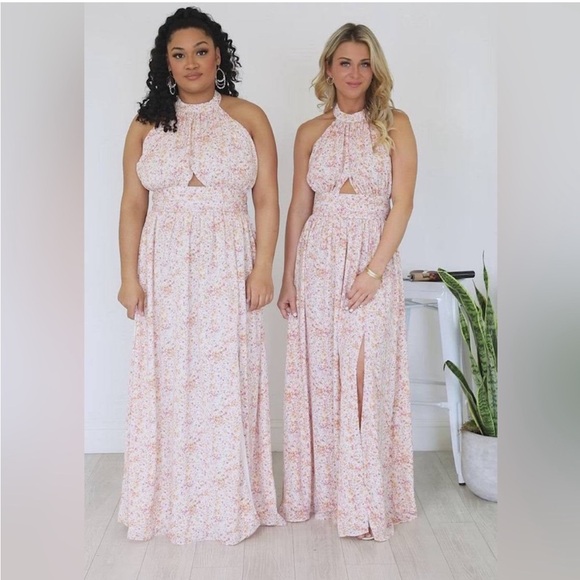 Pink Lily through out the day ditsy floral maxi halter style maxi dress size xs - Picture 1 of 4
